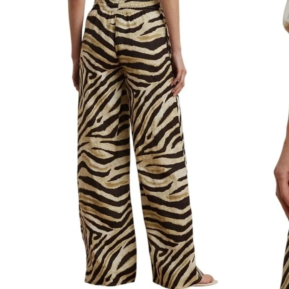 Lauren Ralph Lauren NWT SZ2P Zebra Print Wide Leg Pant Drawstring Bone chocolate - Picture 3 of 14